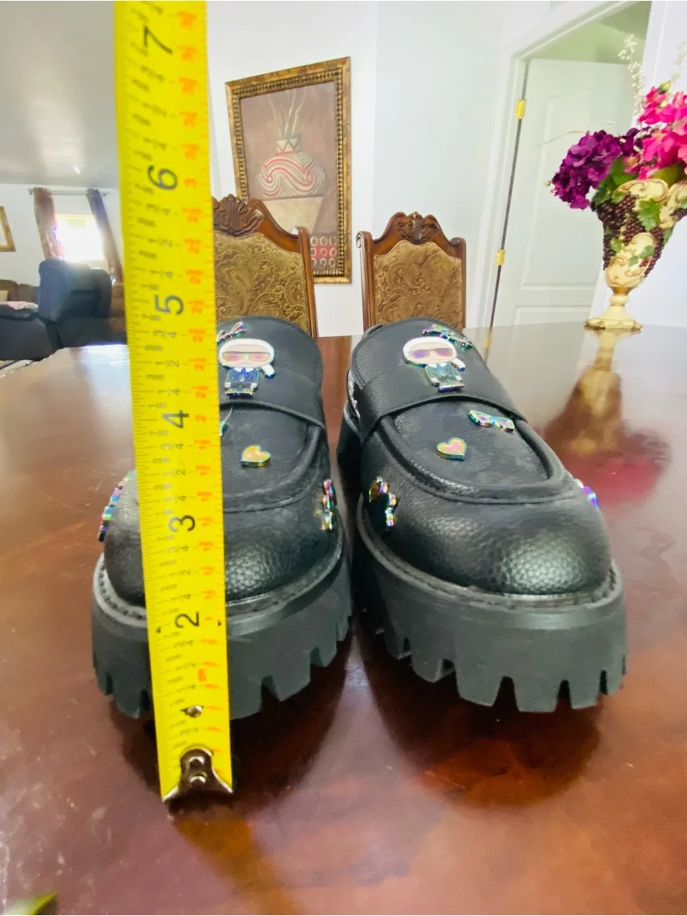 Karl Lagerfeld Black Loafers with Iridescent Multicolor Charms